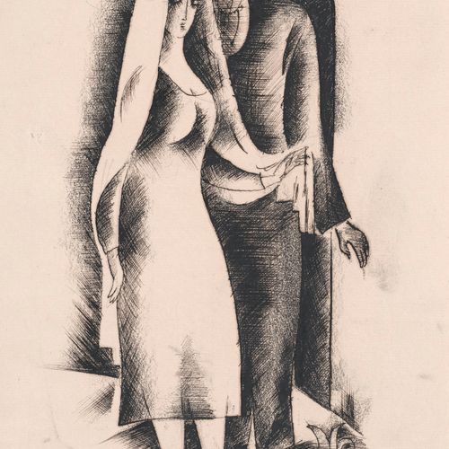 Ziegler, Richard Italienisches Paar. 1924. Tusche und Kreide auf bräunlichem Pap&hellip;
