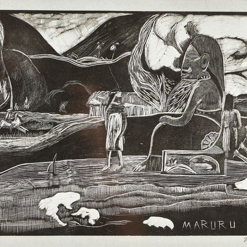 GAUGUIN, PAUL "Maruru"。
木刻，
in stock mgr，刻有 "Paul Gauguin fait "或 "Pola Gauguin &hellip;
