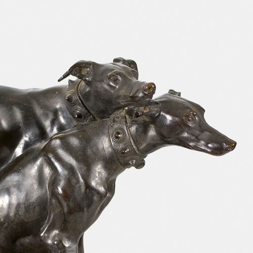 SANDOZ, ÉDOUARD-MARCEL "Groupe de lévriers".
Bronze, patine foncée,
a. Platine m&hellip;