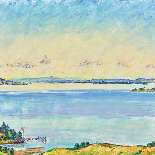 DÜRR, LOUIS "View from the Arenenberg.
Oil on canvas,
sig. U. Dat. (19)55 u.R., &hellip;
