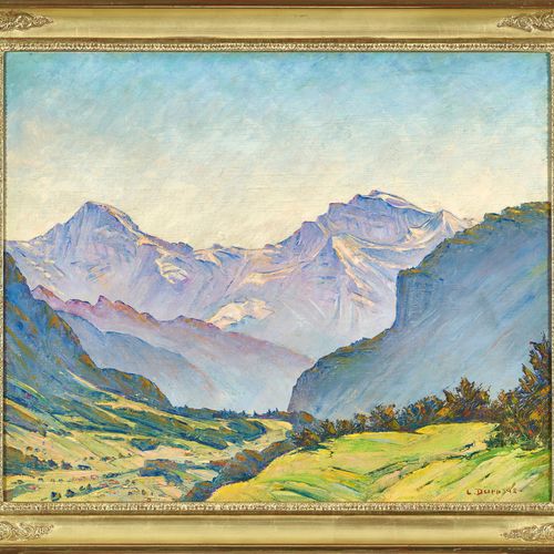 DÜRR, LOUIS "Lauterbrunnen Valley".
Oil on canvas,
sig. U. Dat. (19)48 u.R., ver&hellip;