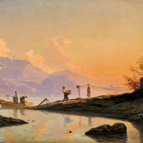 BOCION, FRANÇOIS Pêcheurs sur le Léman.
Huile sur toile,
sig. Et dat. 1861 en ba&hellip;