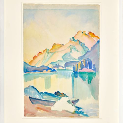 PORGES, CLARA Au bord du lac de Sils.
Aquarelle,
57x38,5 cm (BG)
http://www.Dobi&hellip;
