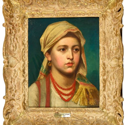 BARZAGHI-CATTANEO, ANTONIO Jeune fille avec foulard.
Huile sur toile, doublée,
v&hellip;