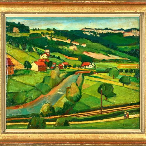 SCHNYDER, ALBERT "Jura landscape (Ried II)".
Oil on cardboard,
sig. U. Dat. 1927&hellip;