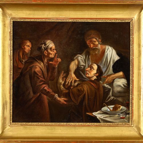 ASSERETO, GIOACCHINO La bénédiction de Jacob. Huile sur toile, doublée, 41x47 cm&hellip;