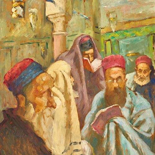 BISMOUTH, MAURICE In der Synagoge von Tunis.
Öl auf Holz,
sig. U.R.,
41x33 cm
ht&hellip;