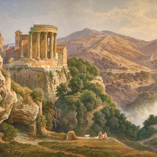 MÜLLER, RUDOLF Veduta del Tempio delle Sibille a Tivoli.
Acquerello e gouache,
s&hellip;