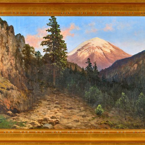 LÖHR, AUGUST Vista del Popocatépetl.
Huile sur toile,
sig. En bas à droite,
44,5&hellip;