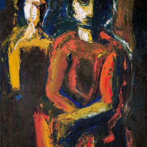 SIRONI, MARIO "Figure in Rosso". Huile sur toile, sig. En bas à droite, verso a.&hellip;