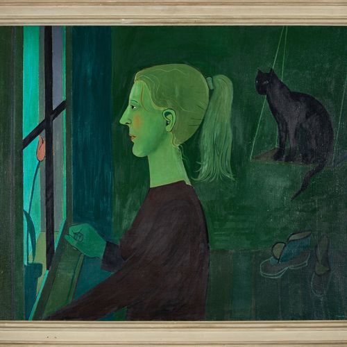 GERTSCH, FRANZ "Ohne Titel (Mädchen am Fenster)".
Öl auf Leinwand,
sig. U.R.,
72&hellip;