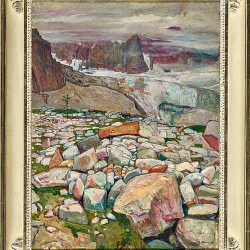 SCHMIDT, ALBERT Paysage de montagne.
Öl auf Leinwand,
sig. U.R., verso a. Keilra&hellip;