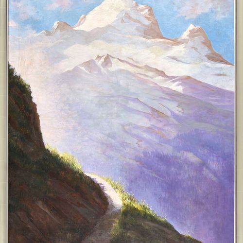 BACHMANN, HANS 伯尔尼高地白雪覆盖的山丘。
布面油画，
mgr. U.R.,
130x95 cm

汉斯-巴赫曼于19世纪70年代在杜塞尔多夫艺术&hellip;