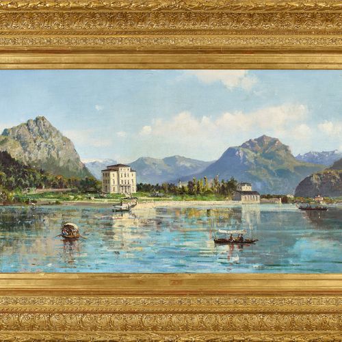 PREDA, AMBROGIO 卢加诺湖畔的梅利德。
布面油画，
sig. A. Dat.(18)79(?)u.R.,
60x114 cm

Ambrogio &hellip;