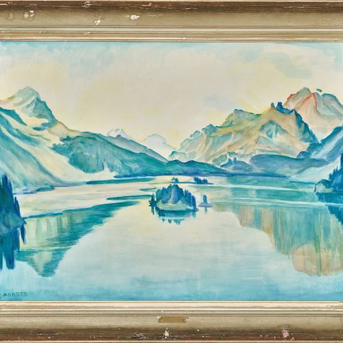 PORGES, CLARA Lac de Sils en direction de Maloja.
Aquarelle,
sig. U.L.,
52x70 cm&hellip;