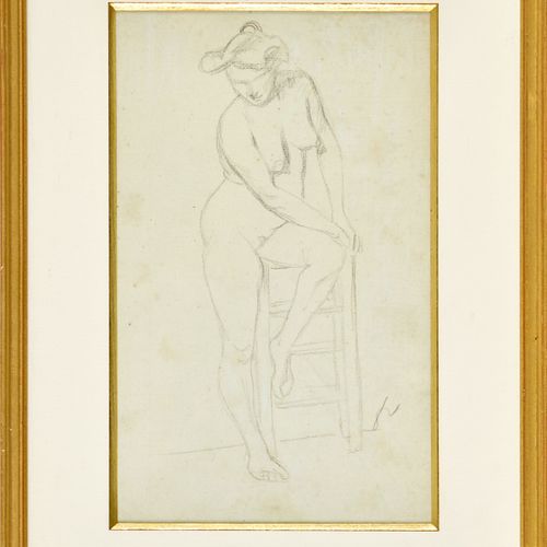 VALLOTTON, FÉLIX "Modèle nu, debout, appuyé sur un haut tabouret".
Crayon,
mgr. &hellip;