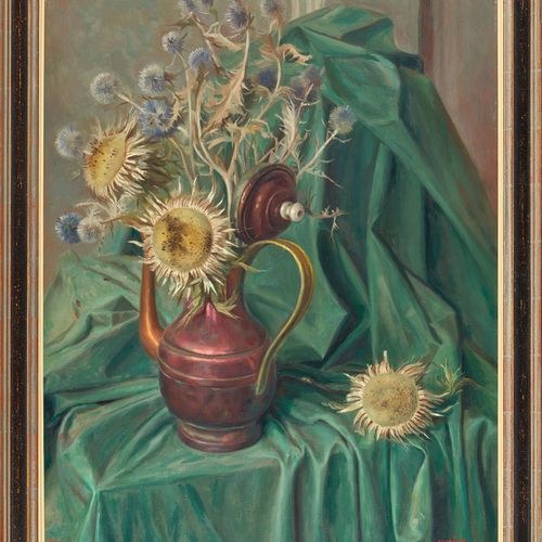 BARRAUD, AURÈLE-RENÉ Still life with thistles in copper pot.
Oil on canvas,
sig.&hellip;
