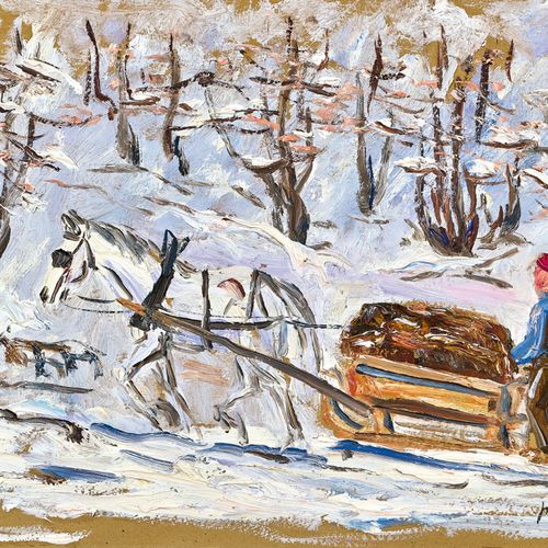 BERRY, PETER ROBERT III Paysage d'hiver avec chariot à traîneau. Huile sur carto&hellip;