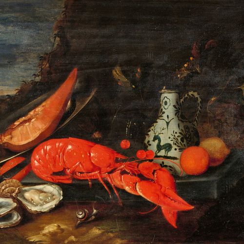 GILLEMANS, JAN PAUWEL Nature morte au homard, aux huîtres et aux fruits. Huile s&hellip;