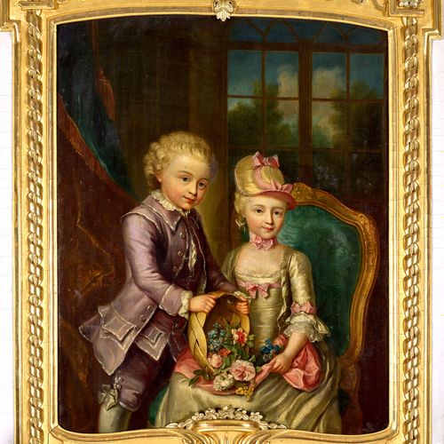 ABERLI, JOHANN LUDWIG Miroir Trume avec portrait d'un couple d'enfants distingué&hellip;