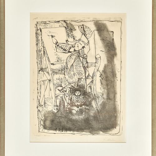 PICASSO, PABLO "La jeune artiste".
Lithographie,
autographe en bas à droite, num&hellip;