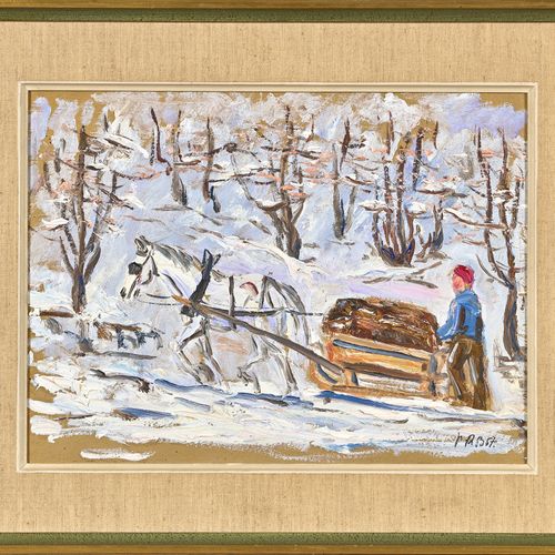 BERRY, PETER ROBERT III Paysage d'hiver avec chariot à traîneau. Huile sur carto&hellip;