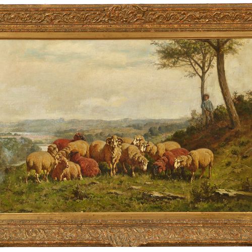 BAIRD, WILLIAM-BAPTISTE Flock of sheep with shepherd boy.
Oil on canvas, doubled&hellip;