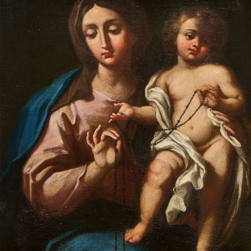 GENUESER SCHULE Maria mit Jesuskind und Rosenkranz.
Öl auf Leinwand, doubliert,
&hellip;