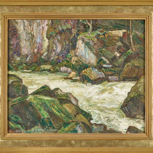 L'EPLATTENIER, CHARLES Wild mountain stream.
Oil on rough canvas,
sig. U. Dat. 1&hellip;