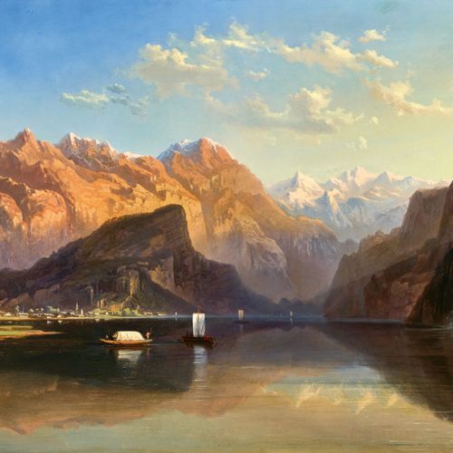 PETERS, PIETER FRANCIS II "Le lac de Brienz".
Huile sur toile,
verso sur ancienn&hellip;