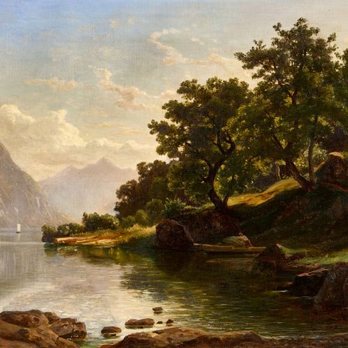 ZELGER, JAKOB JOSEPH Shoreline on Lake Lucerne.
Oil on canvas,
sig. U.R.,
42,5x6&hellip;