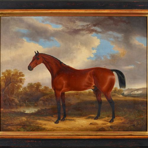COLE, GEORGE "Portrait d'un cheval".
Huile sur toile, doublée,
sig. U. Dat. (1)8&hellip;