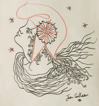 COCTEAU Jean (1889-1963) " Profil au bonnet Phrygien". Encre et crayon de couleu&hellip;