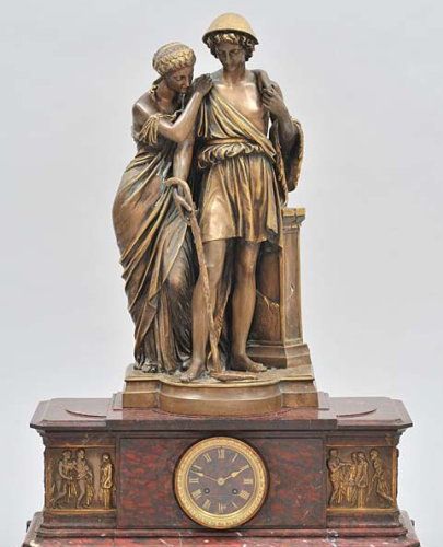 Eugène Antoine AIZELIN (1821-1902) "Les bergers d'Arcadie" Pendule en bronze pat&hellip;