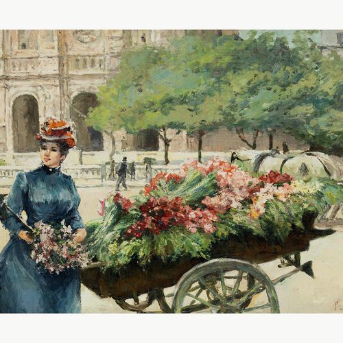 Paul Rossert, 1851 – 1918 LA MARCHANDE DE FLEURS Öl auf Karton. 38 x 56 cm. Rech&hellip;