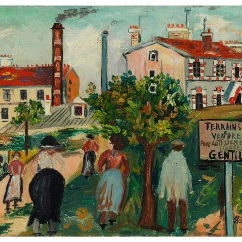 Maurice Utrillo, 1883 Paris – 1955 Dax TERRAIN À VENDRE À GENTILLY Öl auf Leinwa&hellip;