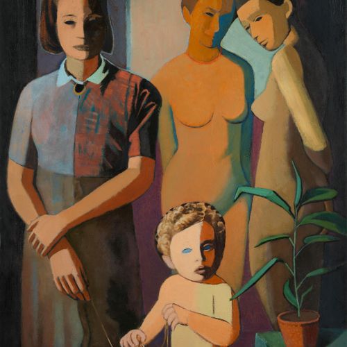 Ernst Neuschul, 1895 – 1968 MEINE DREI FRAUEN Öl auf Leinwand. 100 x 81cm. Recht&hellip;