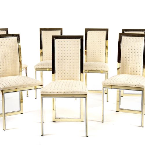 Satz von sieben Designer-Stühlen Sitzhöhe: 47 cm. Lehnenhöhe: 95 cm. Messingrahm&hellip;
