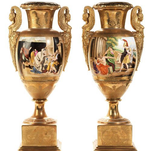 Paar Porzellanvasen im Empire-Stil Höhe: 61 cm. Frankreich, 19. Jahrhundert. Kub&hellip;