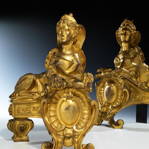 Paar feuervergoldete Kaminböcke in figürlich-plastischer Gestaltung Höhe: 36 cm.&hellip;