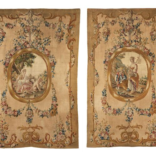 Zwei Aubusson-Gobelins, nach Entwürfen von Jean-Baptiste Huet 245 x 175 cm e 245&hellip;
