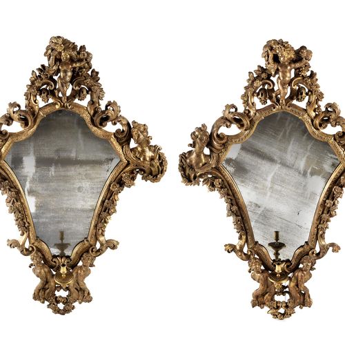 Paar sehr große figürliche Barock-Spiegel-Leuchter Altezza: circa 138 cm. 
 Larg&hellip;