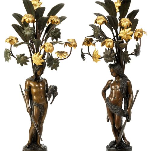 Paar figürliche Kandelaber Altura: 80 cm. 
 Francia, finales del siglo XIX. 

 S&hellip;