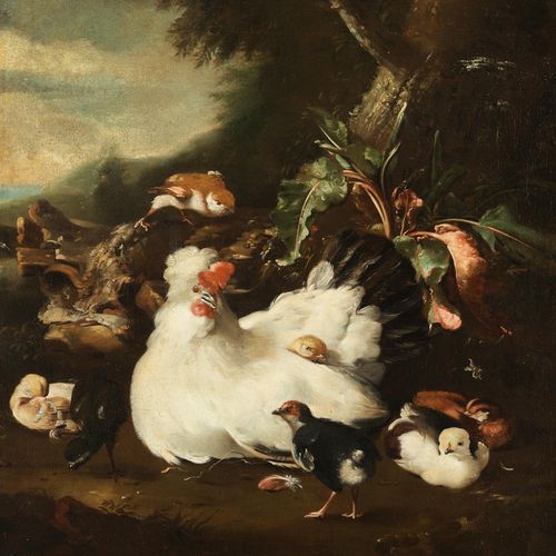 Melchior de Hondecoeter, 1636 Utrecht – 1695 Amsterdam 母鸡与七只牛 布面油画。双倍的。
51.5 x 5&hellip;