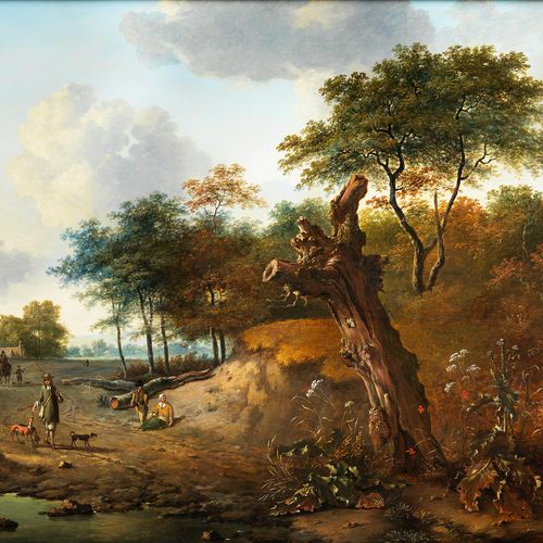Jan Wijnants, 1632 Haarlem – 1684 Amsterdam 村庄前的景观，有高架、死树和人物站。 木板油画。镶木地板。
34 x 4&hellip;