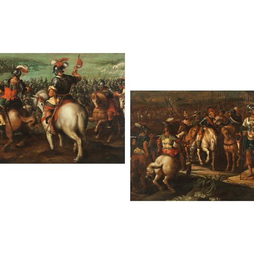 Johann Hausser, tätig um 1595 – 1603 一对画
历史上的战役再现 木上油画。
每个43 x 66厘米。
左下角有一个签名。
在&hellip;