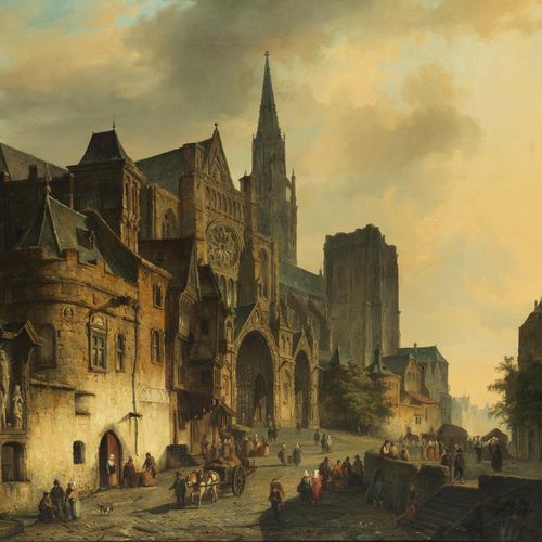Cornelis Springer, 1817 Amsterdam – 1891 Hilversum VUE ROMANTE D'UNE CATHEDRALE &hellip;