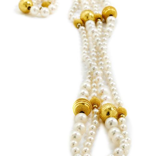 Perlenkette mit granulierten Goldkugeln 长度：约104厘米。

长珍珠项链由Akoya养殖珍珠制成，直径约为4-6.4毫&hellip;