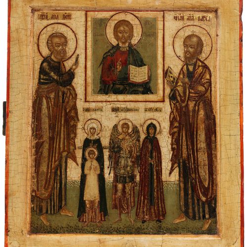 Seltene russische Ikone 34 x 28.5 cm. 
 19th century. 

 With Saints Peter and P&hellip;