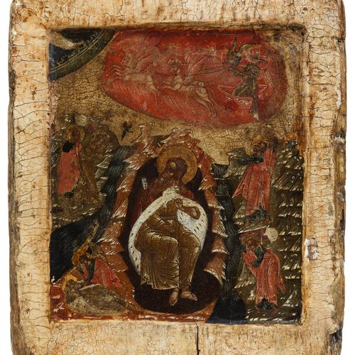 Elias-Ikone des 17./ 18. Jh. 30,5 x 26 cm. 

 The saint in dark, mandorla-shaped&hellip;
